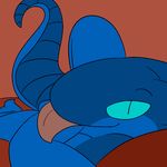  2015 aliasing bed female kobold lolori lying nude on_bed reptile scalie selfie smile solo tongue tongue_out trout_(artist) 
