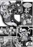  2015 anibaruthecat anthro anthrofied bra cheerilee_(mlp) clothing comic dialogue donkey earth_pony english_text equine eyes_closed eyewear facial_hair female friendship_is_magic goatee greyscale group hair hat horse legwear long_hair male mammal monochrome my_little_pony navel panties pony sunglasses sweat tears text thigh_highs torn_clothing two_tone_hair underwear zebra 