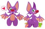  &lt;3 bare_shoulders bat butt duo fangs female green_eyes laylee licking lizard looking_back male mammal one_eye_closed open_mouth plain_background pointy_ears purple_skin red_nose reptile scalie solo_focus sssonic2 teeth tongue tongue_out video_games wings wink yooka yooka-laylee 