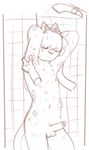  armpits balls cute disembodied_hand erection feline male mammal navel nipples penis shower skala smile soap solo standing water wet young 
