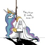 blue_hair crown english_text equine female friendship_is_magic hair half-closed_eyes horn horse mammal my_little_pony noose plain_background pony ponykillerx princess_celestia_(mlp) royalty sitting solo suicide text two_tone_hair white_background wings 