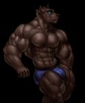  abs biceps blue_eyes brown_fur bulge canine clothing fur glowing glowing_eyes mammal muscles nipples pecs pirun_(artist) underwear wolf 