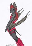  anthro bat bodice boots clothed clothing female fishnet fur hair invalid_tag koshkio leo looking_at_viewer mammal red_hair short_hair shorts solo standing wings 