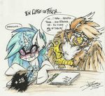  avian blood blush claws drawing equine eyewear friendship_is_magic glasses gryphon hair horn mammal mimy92sonadow my_little_pony nosebleed smile tongue traditional_media_(artwork) two_tone_hair unicorn vinyl_scratch_(mlp) 