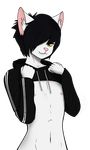  2015 alpha_channel anthro black_hair cat clothed clothing emo_hair feline fur girly hair hoodie looking_at_viewer male mammal nipples plain_background ryan ryan&trade; smile solo transparent_background white_fur yellow_eyes 