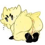  all_fours anthro anus big_butt black_eyes butt chubby female fur joltik mewpsy nintendo plain_background pok&eacute;mon presenting presenting_hindquarters pussy solo sweat video_games white_background yellow_fur 