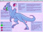  2015 abstract_background ambiguous_gender blue_body claws dinosaur jellyraptor model_sheet mutisija open_mouth pink_eyes raptor running sharp_teeth solo star teeth tongue tongue_out wings 