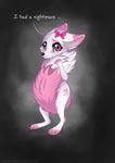  2015 big_eyes canine crying cub dialogue dream female fox fur hair_bow mammal nightmare pink_fur rukifox sad solo tears young 