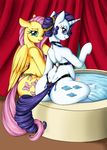  2015 absurd_res bath big_butt bikini blue_eyes butt clothed clothing colored duo equine eyeshadow female fluttershy_(mlp) friendship_is_magic hair hi_res horn inside long_hair longinius looking_at_viewer makeup mammal my_little_pony pegasus pink_hair purple_hair rarity_(mlp) skimpy smile swimsuit unicorn water wings 
