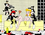  1995 animaniacs anthro bath bathing bathroom biohazard_(artist) biohazard_symbol black_fur blonde_hair bra breast_grab breasts bulge camera canine cheek_tuft clothing cub dot_warner dripping erection eyes_closed female flower flower_in_hair fur gloves group hair half-closed_eyes hat hello_nurse human looking_at_viewer male male/female mammal massage masturbation nipples nude one_eye_closed open_mouth panties penis plant plunger pussy_juice tongue tongue_out towel tuft underwear video_camera wakko_warner warner_brothers wet white_fur yakko_warner young 