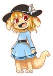  2015 anthro blonde_hair blush claws clothed clothing cub cute doneru dress female fish hair hat looking_at_viewer marine open_mouth orange_body plain_background red_eyes shark smile solo standing teeth tongue white_background young 