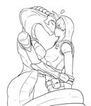  &lt;3 alien armor big_breasts breasts cobra duo eyes_closed female female/female hair hood human kissing mammal methados naga pouch reptile scalie snake surprise x-com 