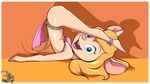  2015 anklet anthro blonde_hair blue_eyes bra breasts chip_&#039;n_dale_rescue_rangers clothed clothing disney female gadget_hackwrench hair hindpaw long_hair looking_at_viewer lying mammal mouse on_back open_mouth paws pepipopo pink_nose rodent side_boob skimpy smile solo tongue underwear 