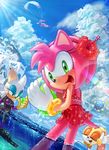  amy_rose animal_ears arm_up ball bat_ears bat_girl blue_sky board bunny_ears bunny_girl chao_(sonic) chaos_emerald cheese_(sonic) cheese_the_chao city closed_eyes cloud cloudy_sky commentary_request cream_the_rabbit day dutch_angle flower flying furry gem green_eyes hair_flower hair_ornament happy headband hedgehog_ears hedgehog_girl hedgehog_tail holding jewelry looking_at_viewer multiple_girls no_humans open_mouth orange_fur outdoors partially_underwater_shot pink_fur rasein rouge_the_bat scenery signature single_eye sky smile sonic_the_hedgehog summer sunlight swimsuit toon wading water wave_the_swallow waving white_fur 
