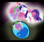  2015 bed blush couple cutie_mark dragon dream equine eyes_closed eyeshadow female friendship_is_magic fur furry_tail green_eyes hair half-closed_eyes happy horn kissing love magic makeup male male/female mammal my_little_pony on_bed open_mouth pia-sama purple_hair rarity_(mlp) shy smile spike_(mlp) spikes teeth tongue under_covers unicorn white_fur 