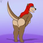  bent_over big_butt blue_eyes breasts butt digital_media_(artwork) female hair invalid_tag mammal mustelid nitefang nude otter red_hair roxanne solo standing tongue 