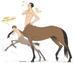  anatomically_correct animal_genitalia annoyed anthro awkward balls big_balls big_penis black_hair blush brown_fur centaur child cute duo english_text equine erection family fantasy father father_and_son flare flared_penis fur grey_fur hair hooves horse horsecock hubedihubbe human hybrid male mammal nude parent penis pony sheathed size_difference son tagme taur text young 