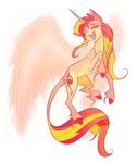  2015 blonde_hair cloven_hooves cutie_mark equestria_girls equine eyes_closed famosity female hair hooves horn mammal my_little_pony red_hair solo sunset_shimmer_(eg) unicorn wings 