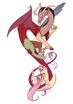  2015 antlers cutie_mark discord_(mlp) draconequus duo equine famosity fangs female fluttershy_(mlp) friendship_is_magic hair horn male mammal my_little_pony pegasus pink_hair red_eyes sharp_teeth teeth wings 