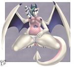  2015 anthro blue_eyes breasts clothing dragon female horn maxxmissions nipples one_eye_closed panties pussy solo underwear wet wings 