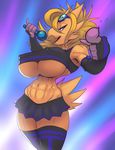  2015 abs avian beak big_breasts bird blaziken breasts cheerleader erect_nipples eyewear fan_character fate_valentine female goggles legwear looking_at_viewer nintendo nipples pointing pok&eacute;mon skimpy_outfit stockings thefuckingdevil video_games voluptuous 