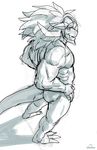  anthro buddyfight dragon drum_(buddyfight) fangs high-angle_shot horn looking_away male mane monochrome muscles nude rossciaco sketch solo 