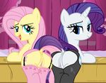 2015 anus butt clitoral_winking clitoris cutie_mark dock equine female feral fluttershy_(mlp) friendship_is_magic hair horn looking_at_viewer looking_back mammal my_little_pony pegasus puffy_anus pussy pussy_juice rarity_(mlp) shutterflyeqd smile unicorn wings 