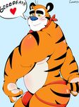  &lt;3 blue_nose blush bulge captain_teddy clothed clothing feline half-dressed male mammal solo tiger tony_the_tiger topless 