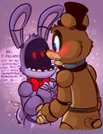  animatronic bear blue_eyes blush bonnie_(fnaf) bow_tie brown_fur dialogue five_nights_at_freddy&#039;s five_nights_at_freddy&#039;s_2 freddy_(fnaf) fur hat invalid_tag lagomorph machine mammal mechanical metal orlandofox purple_fur rabbit red_eyes robot top_hat video_games 