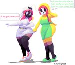  2015 alpha_channel apron belt bob-omb braided_hair clothing dialogue duo english_text female footwear hair humanoid legwear mario_bros mask mataknight mother_and_daughter nintendo not_furry pigtails pink_hair pixel_art red_hair robe shoes shygirl shyguy stockings text video_games wide_hips 