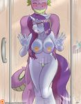  2015 aged_up anthro anthrofied areola big_breasts breasts dragon duo equine eyes_closed female friendship_is_magic glass hair horn inside long_hair male male/female mammal my_little_pony navel nipples on_glass purple_hair rarity_(mlp) scalie sex shower spike_(mlp) the-unicorn-lord unicorn water wet 