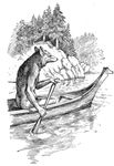  anthro black_and_white butt canine canoe coyote edward_s_curtis male mammal monochrome mythology nude oar proper_art solo tree water 