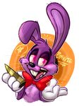  2014 4_fingers animatronic bonnie_(fnaf) bow_tie buckteeth clothing eyebrows fingers five_nights_at_freddy&#039;s fur gloves hat invalid_tag lagomorph machine mammal mechanical metal orlandofox pink_eyes purple_fur rabbit robot smile teeth video_games 