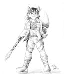  anthro atticus_kotch belt black_nose boots canine clothing female footwear fox hair jacket jewelry krystal mammal monochrome necklace nintendo plain_background polearm scarf short_hair signature solo staff star_fox video_games weapon 