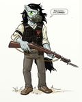  bayonet black_hair capt_hairball_(artist) cheesuschrisph_(character) equine fallout fallout:_new_vegas fan_character green_eyes gun hair horse male mammal mask medal pony pose ranged_weapon rifle solo video_games weapon weaponry 