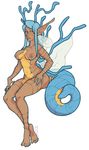  2015 anthro anthrofied breasts female gijinka hair human hybrid kingdra looking_at_viewer mammal misericorde nintendo nipples nude plain_background pok&eacute;mon solo video_games wings 