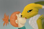  2015 canine digimon female female/female fox human kissing mammal nyar renamon rika_nonaka young 