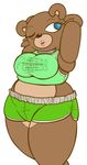  2015 animatronic anthro bear beauty_mark booty_shorts breasts burlesque chubby clothed clothing crossgender female five_nights_at_freddy&#039;s freddy_(fnaf) fur lips machine mammal mechanical one_eye_closed open_mouth plain_background robot shirt shorts snaxattacks solo tank_top thick_thighs video_games wide_hips wink 