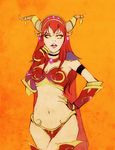  alexstrasza armlet bikini_armor boots cape choker claws cleavage gauntlets glowing_eyes horns jewelry long_hair midriff navel necklace red_hair redhead thigh-highs thigh_boots thighhighs warcraft world_of_warcraft yellow_eyes 