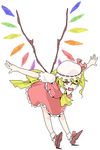  blonde_hair bobby_socks flandre_scarlet full_body hat mob_cap outstretched_arms poketto short_hair side_ponytail simple_background socks solo standing touhou white_background wings 