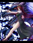  blue_eyes braid china_dress chinese_clothes dragon dress eastern_dragon fighting_stance hat hiroya_juuren hong_meiling letterboxed long_hair solo touhou twin_braids 