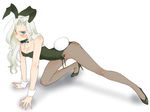  all_fours animal_ears back-seamed_legwear blue_eyes bunny_ears bunnysuit heterochromia legs long_hair original pantyhose seamed_legwear silver_hair solo yagisaka_seto 