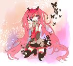  alternate_color bad_id bad_pixiv_id bug butterfly detached_sleeves hako_(swimjelly) hatsune_miku headphones headset insect long_hair necktie red_eyes red_hair skirt smile solo thighhighs twintails very_long_hair vocaloid zettai_ryouiki 
