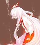  bad_id bad_pixiv_id bow chiri_(o9o9) cigarette fujiwara_no_mokou hair_bow hair_ribbon long_hair red_eyes ribbon silver_hair smoking solo suspenders touhou 