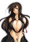  amano_mokuzu blush breasts brown_eyes brown_hair cleavage final_fantasy final_fantasy_vii final_fantasy_vii_advent_children huge_breasts long_hair mokuzu120 red_ribbon ribbon tifa_lockhart zipper 