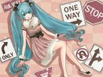  aqua_eyes aqua_hair bad_id bad_pixiv_id dress english gloves hair_ribbon hatsune_miku legs long_hair ribbon road_sign shindog shoes short_dress sign solo stop_sign twintails very_long_hair vocaloid 