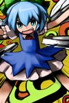  :d blue_eyes blue_hair cirno fang fighting_stance full_body hirosato looking_at_viewer open_mouth smile solo standing tooth touhou 