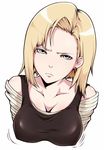  android_18 blonde_hair blue_eyes bouncing_breasts breasts cleavage covered_nipples dragon_ball dragon_ball_z frown ina_(gokihoihoi) large_breasts short_hair solo 