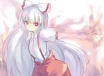  arms_behind_back bow fujiwara_no_mokou hair_bow large_bow long_hair mikage_sekizai red_eyes solo touhou very_long_hair white_hair 