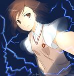  bad_id bad_pixiv_id biribiri brown_eyes brown_hair electricity misaka_mikoto rainsp school_uniform smile solo sweater_vest to_aru_kagaku_no_railgun to_aru_majutsu_no_index 